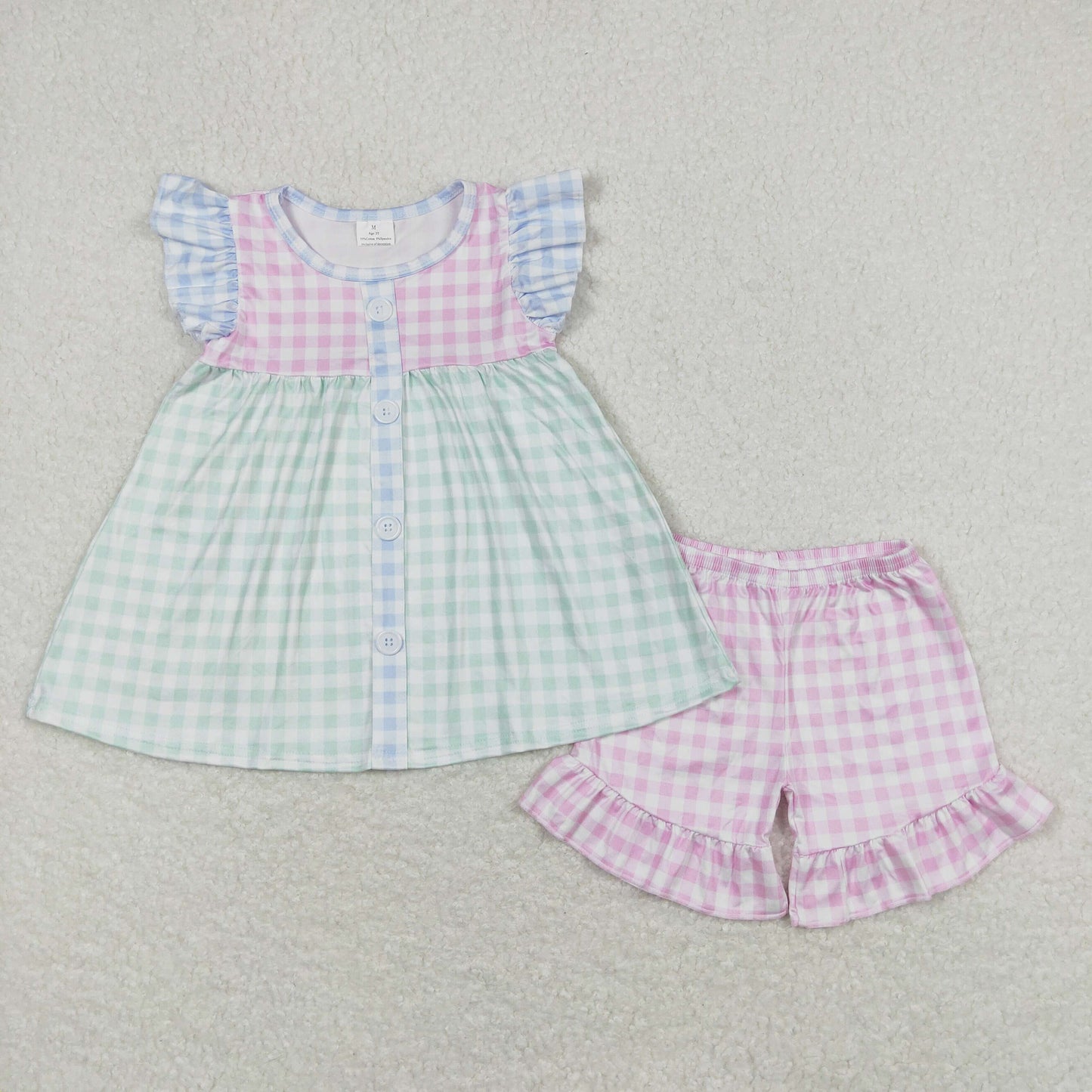 GSSO0744 Girls Plaid Pocket Outfits