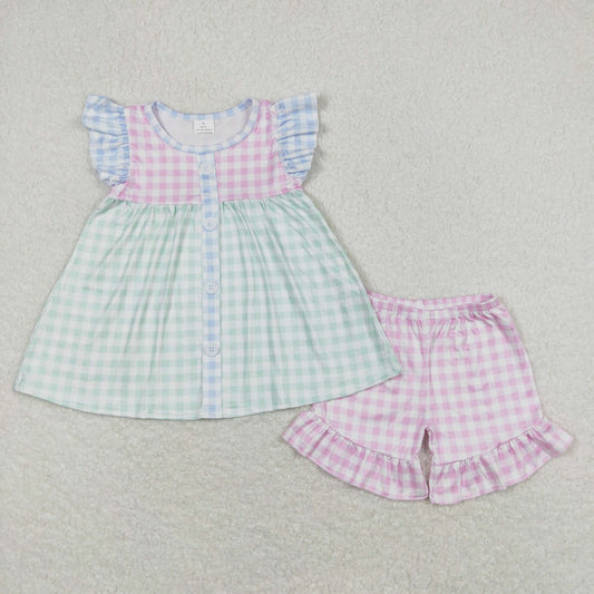 GSSO0744 Girls Plaid Pocket Outfits