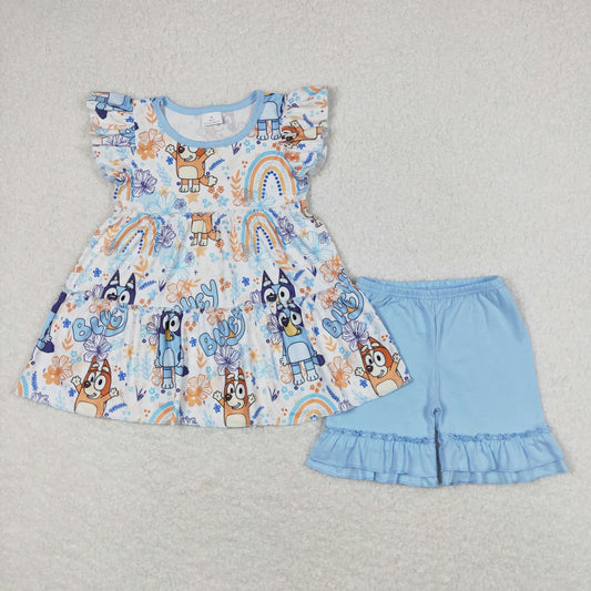 Girls Cartoon Dog Blue Outfits