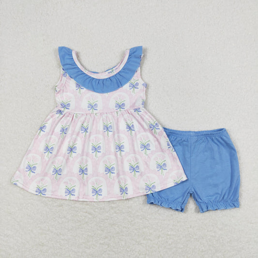 GSSO0723 Girls Blue Floral Outfits