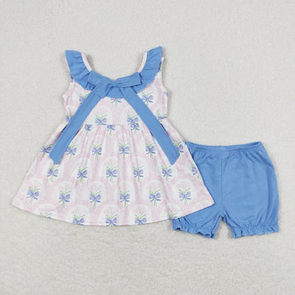 GSSO0723 Girls Blue Floral Outfits