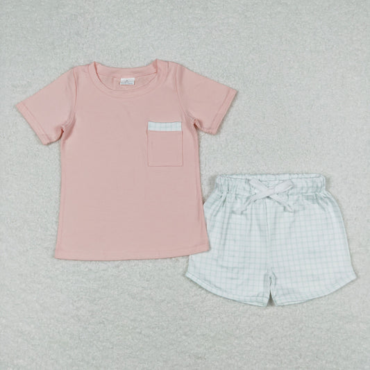 BSSO0698 Boys Pink Outfits Plaid Shorts