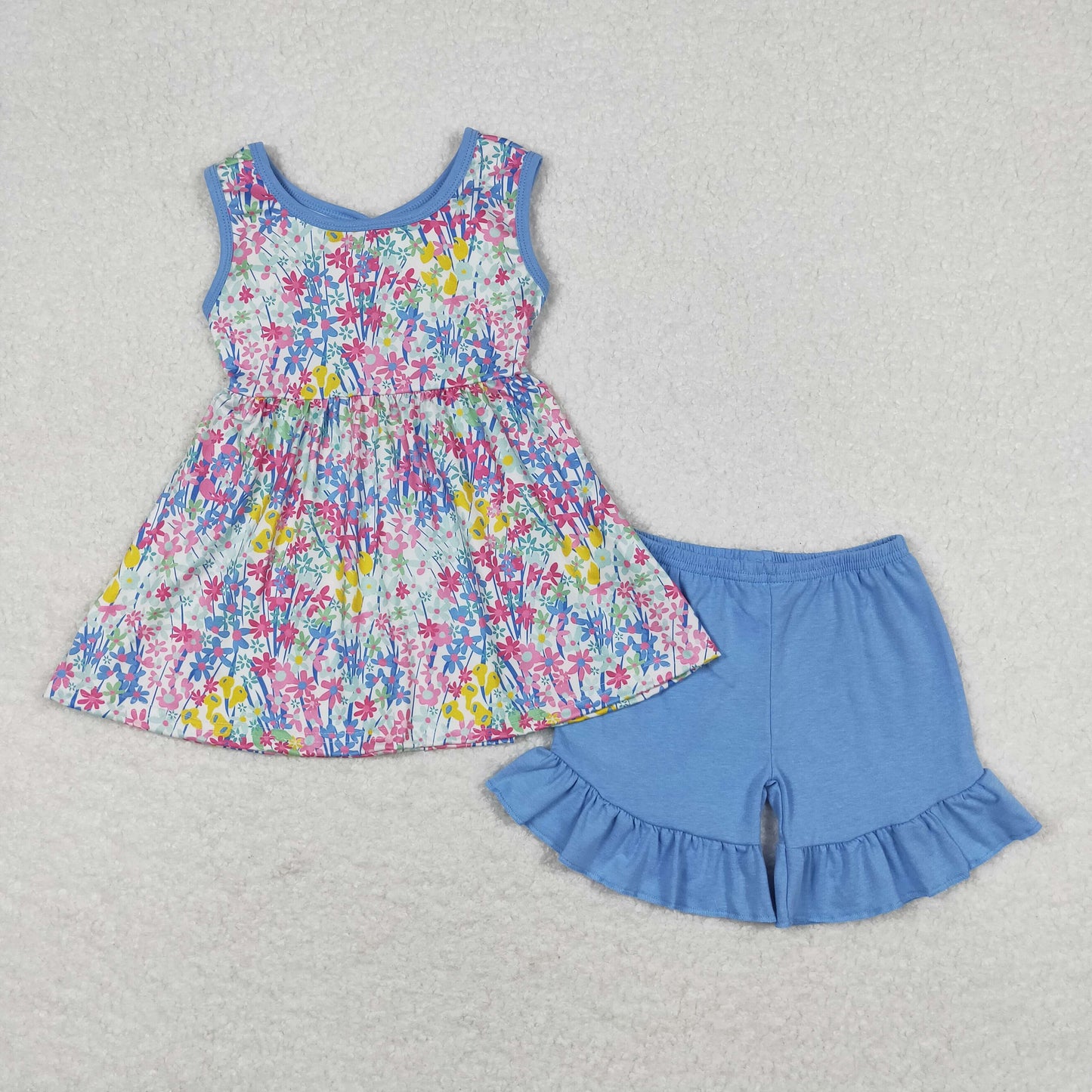 GSSO0547 Girls Blue Floral Outfits