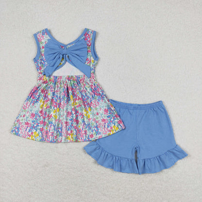 GSSO0547 Girls Blue Floral Outfits