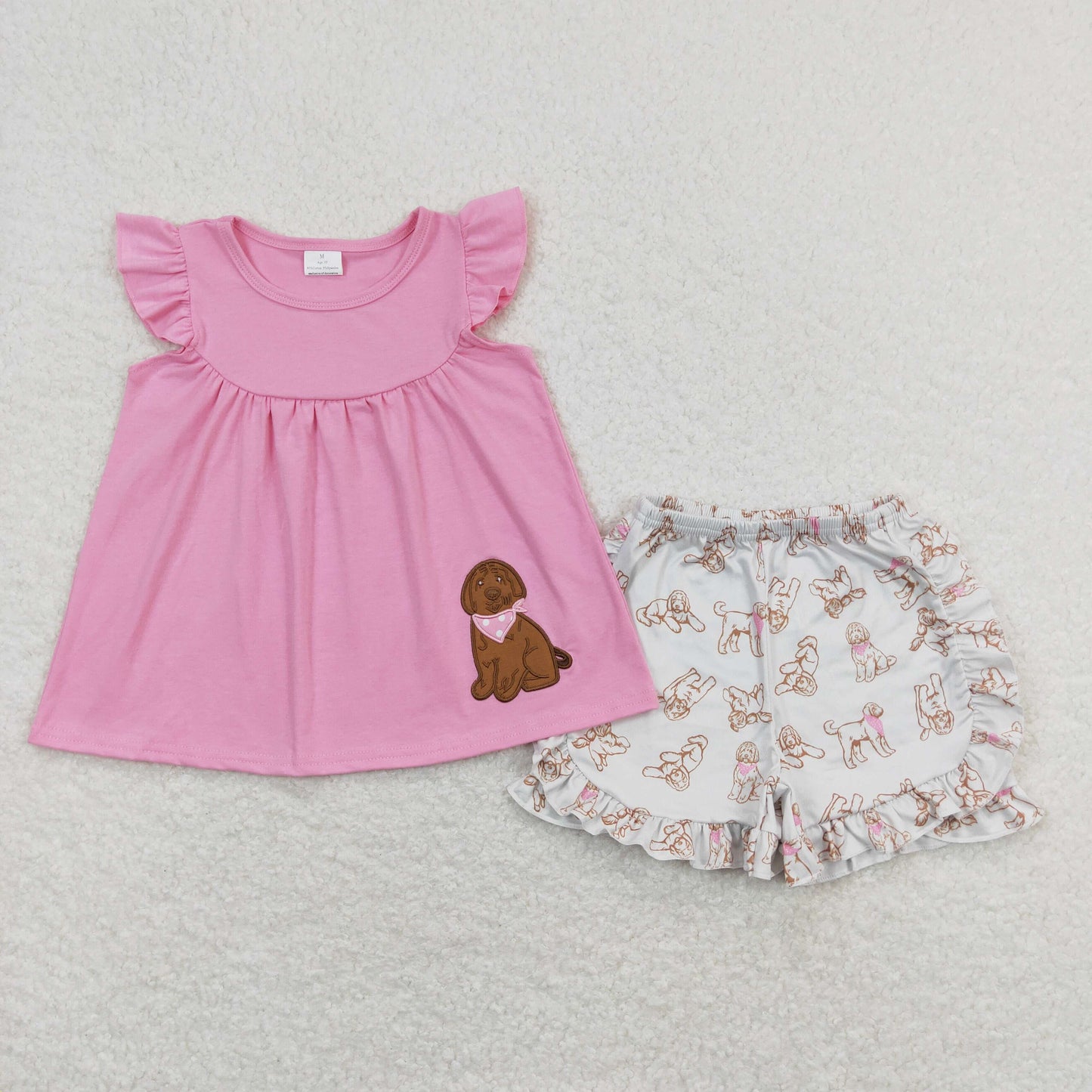 GSSO0581 Girls Pink Dog Outfits Embroidery