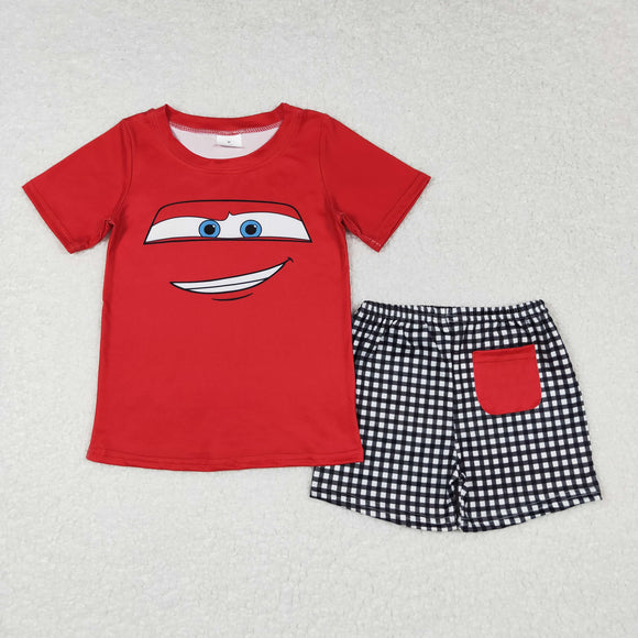 BSSO0654 Boys Red Car Outfits Short Sleeves Shorts
