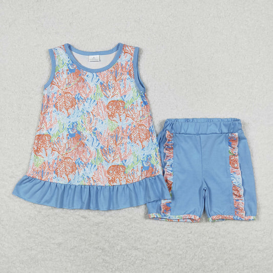 GSSO0831 Girls Blue Floral Outfits