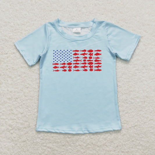 BT0614 Boys Flag T-shirt Milk silk