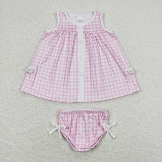 GBO0263 Girls Pink Plaid Bummies Set