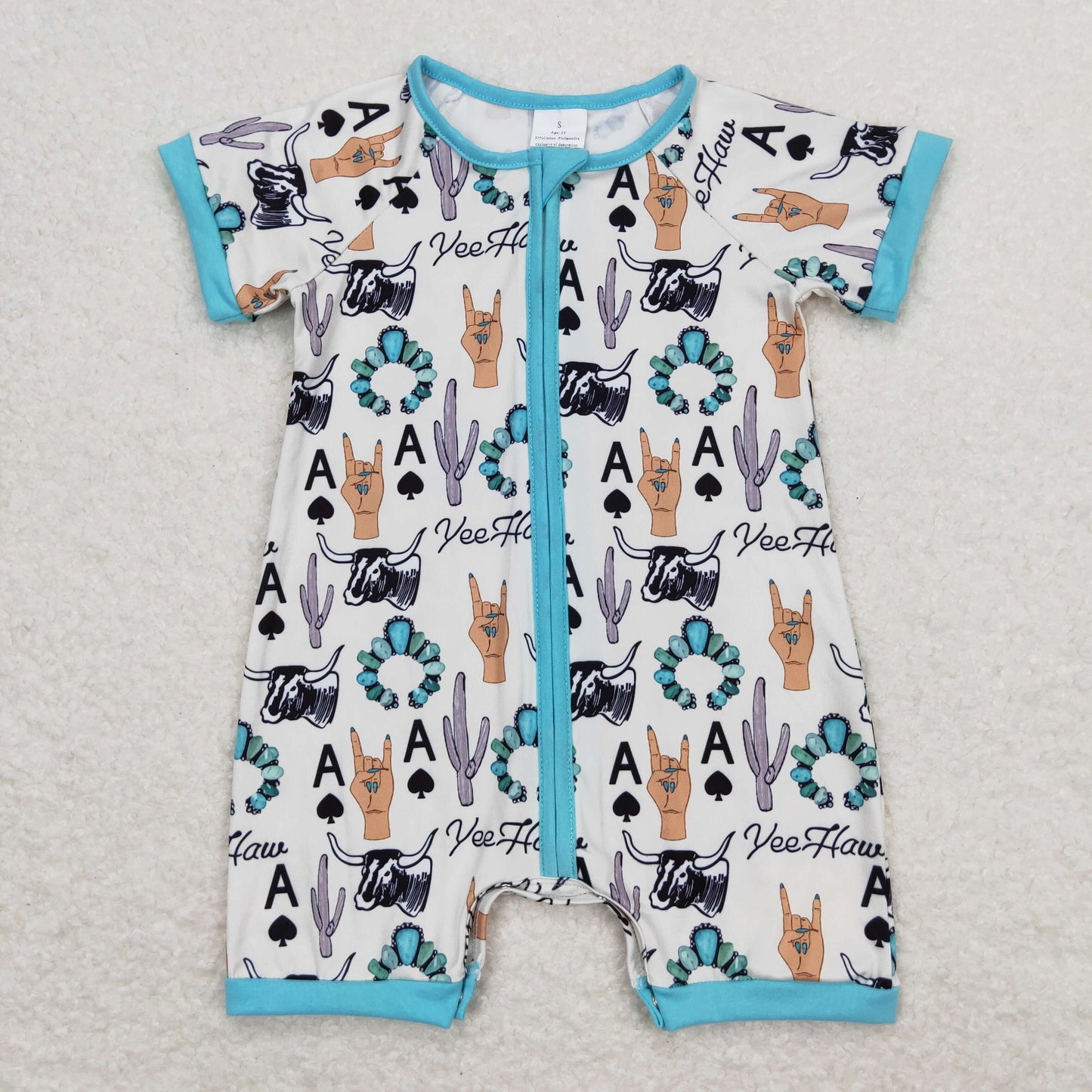 SR1200 Baby Boys Yeehaw Zipper Rompers Sleeper Milk silk