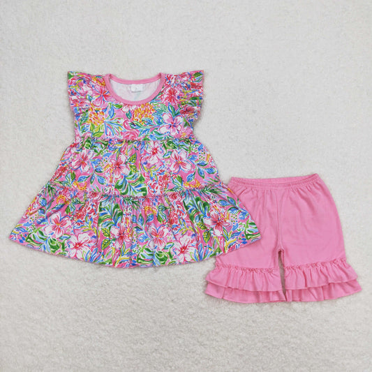 GSSO0619 Girls Floral Pink Outfits