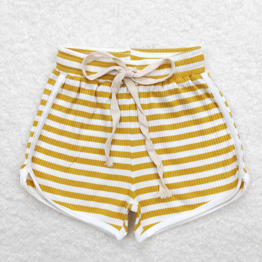 SS0287 Girls Yellow Stripe Cotton Shorts