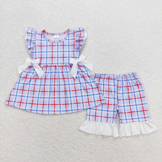 GSSO0707 Girls Blue Plaid Outfits