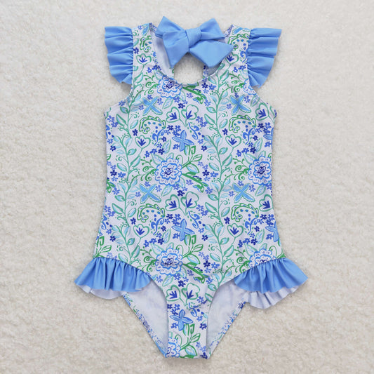 S0278 Girls Floral Bathing Suit 1pcs