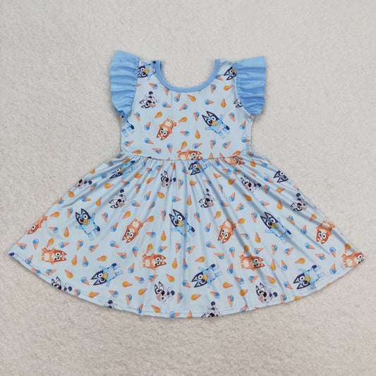 GSD1202 Girls Blue Cartoon Dog Dress