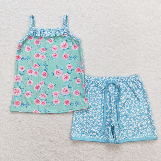 GSSO0863 Girls Green Floral Outfits