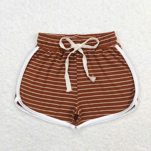 SS0320 Girls brown stripe Cotton Shorts