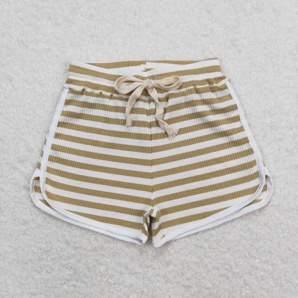 SS0329 Girls brown stripe cotton Shorts