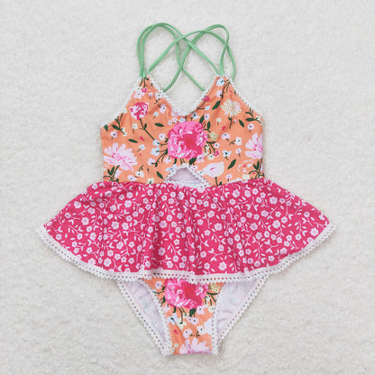 S0249 Girls Floral Bathing Suit 1pcs