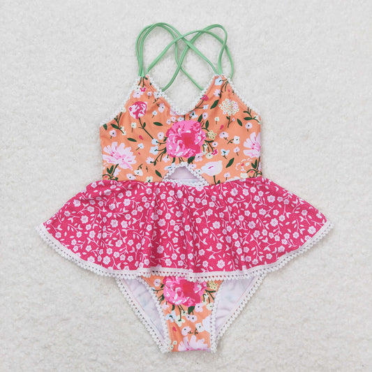 S0249 Girls Floral Bathing Suit 1pcs