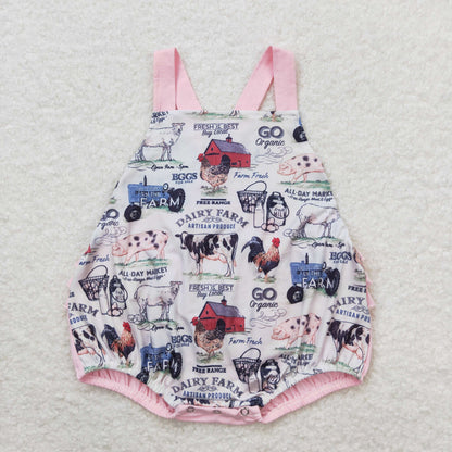 SR0911 Baby Girls Farm PINK Rompers