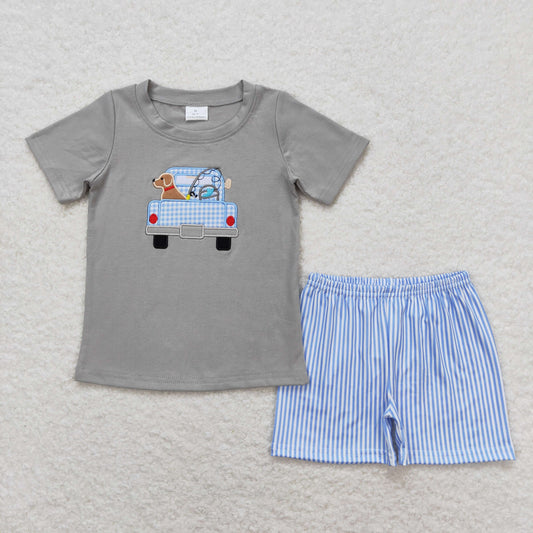 BSSO0664 Boys Fish Outfits Embroidery