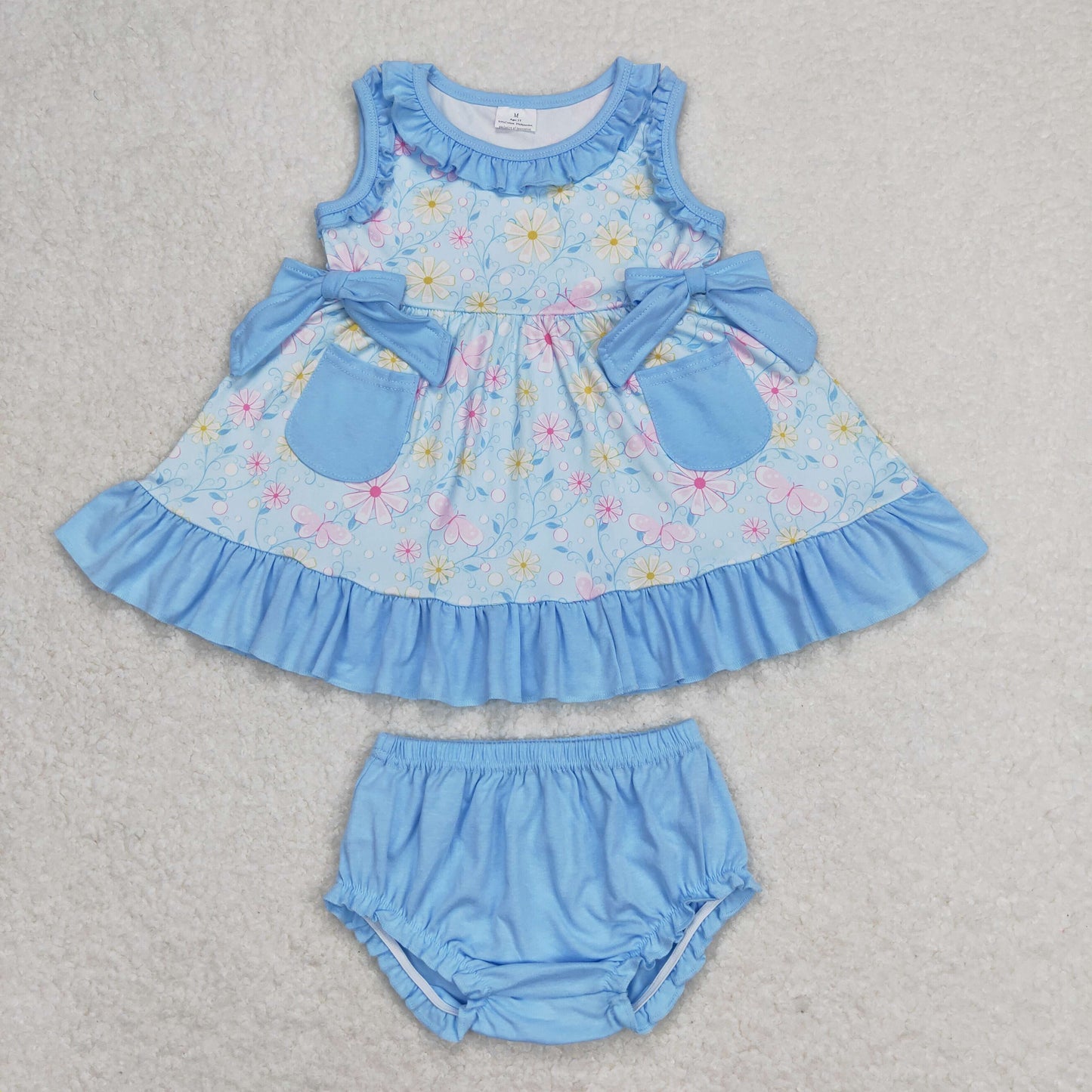 GBO0290 Girls Blue Floral Bummies Set