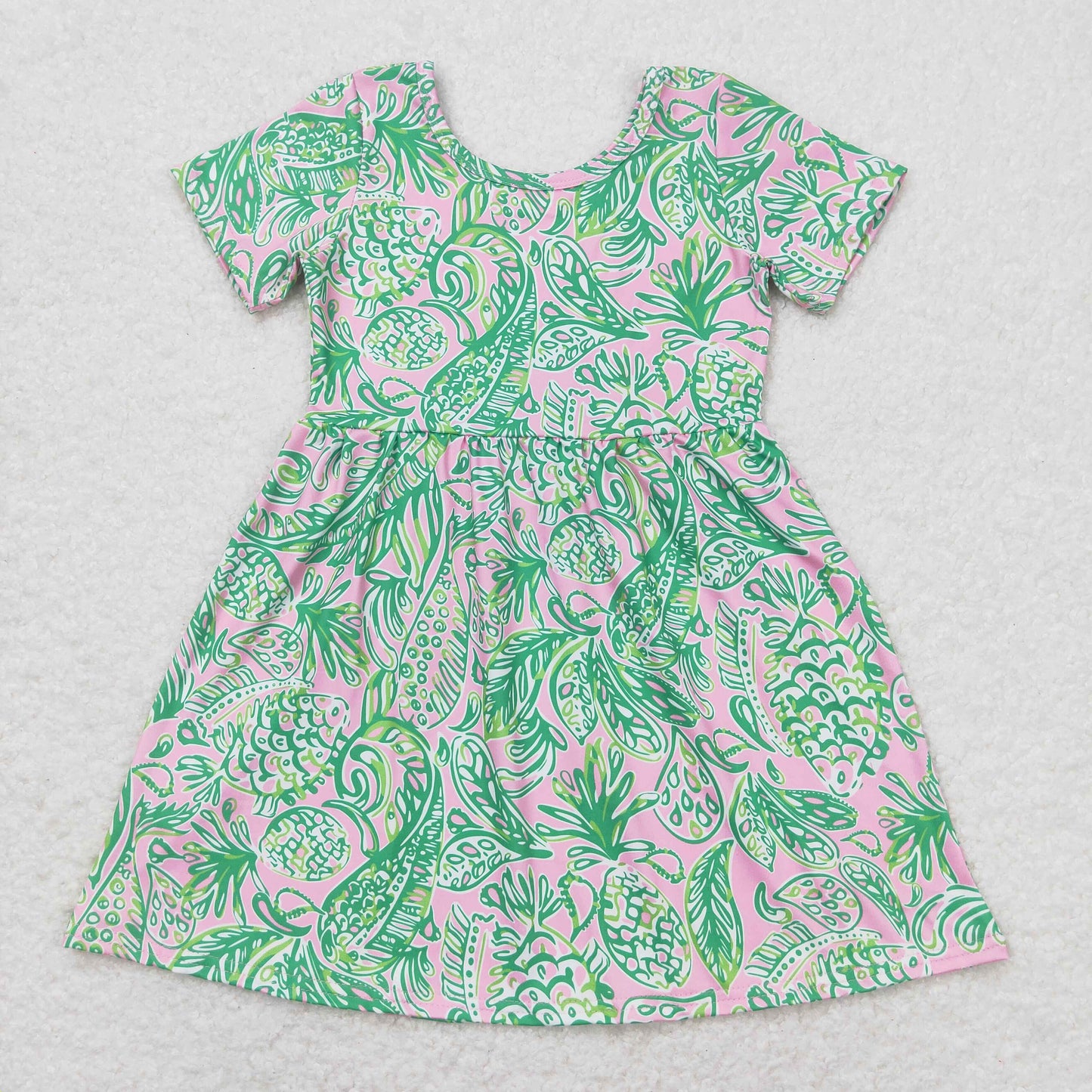 GSD1113 Short sleeves green watercolor girls summer dress