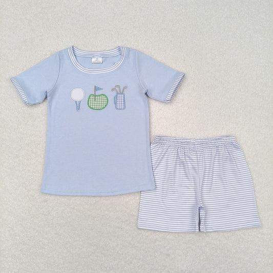 BSSO0686 Boys Blue Golf Outfits Embroidery