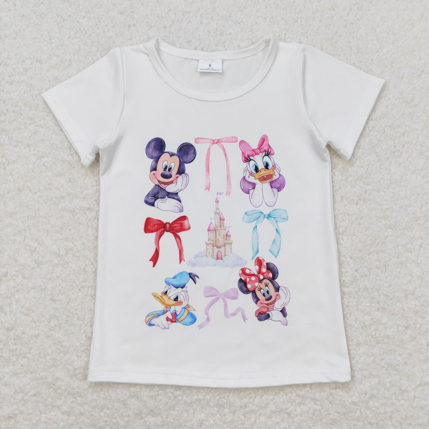 GT0570 White short sleeves bow castle duck mouse girls shirt