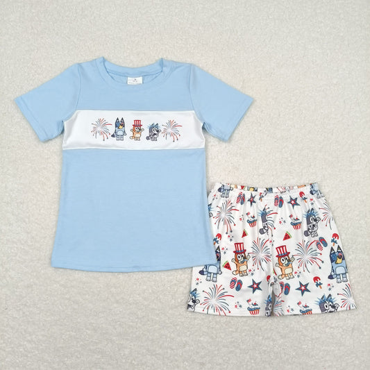 BSSO0792 Boys Cartoon Dog Outfits Short Sleeves Shorts