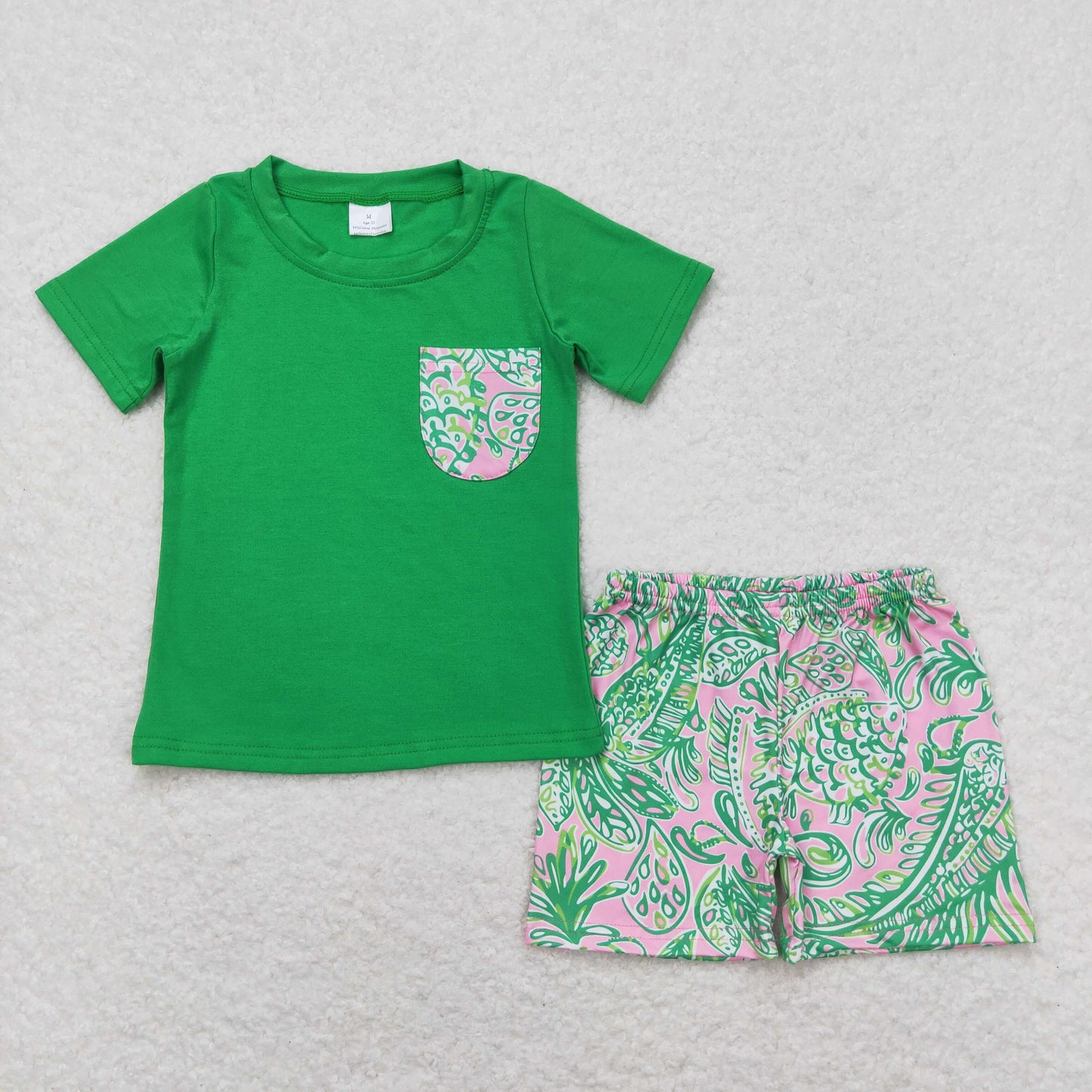 BSSO0839 Green pocket top watercolor shorts boys clothes