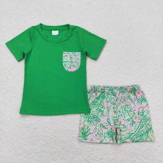 BSSO0839 Green pocket top watercolor shorts boys clothes