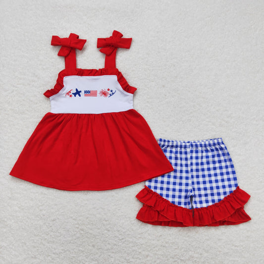 GSSO0611 Girls July 4th Red Outfits Embroidery