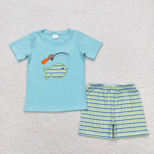 BSSO0798 Boys Fish Outfits Short Sleeves Embroidery