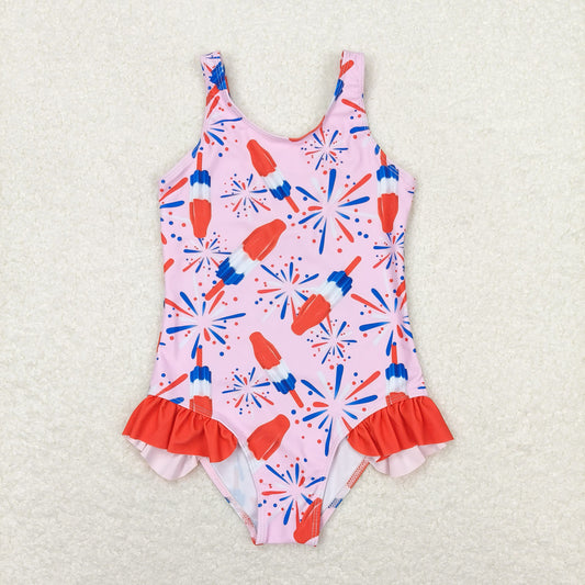 S0333 Girls USA Popsicle Bathing Suit 1pcs