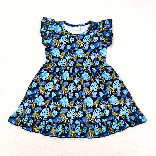 GSD0863 Girls blue cartoon leaves Dress