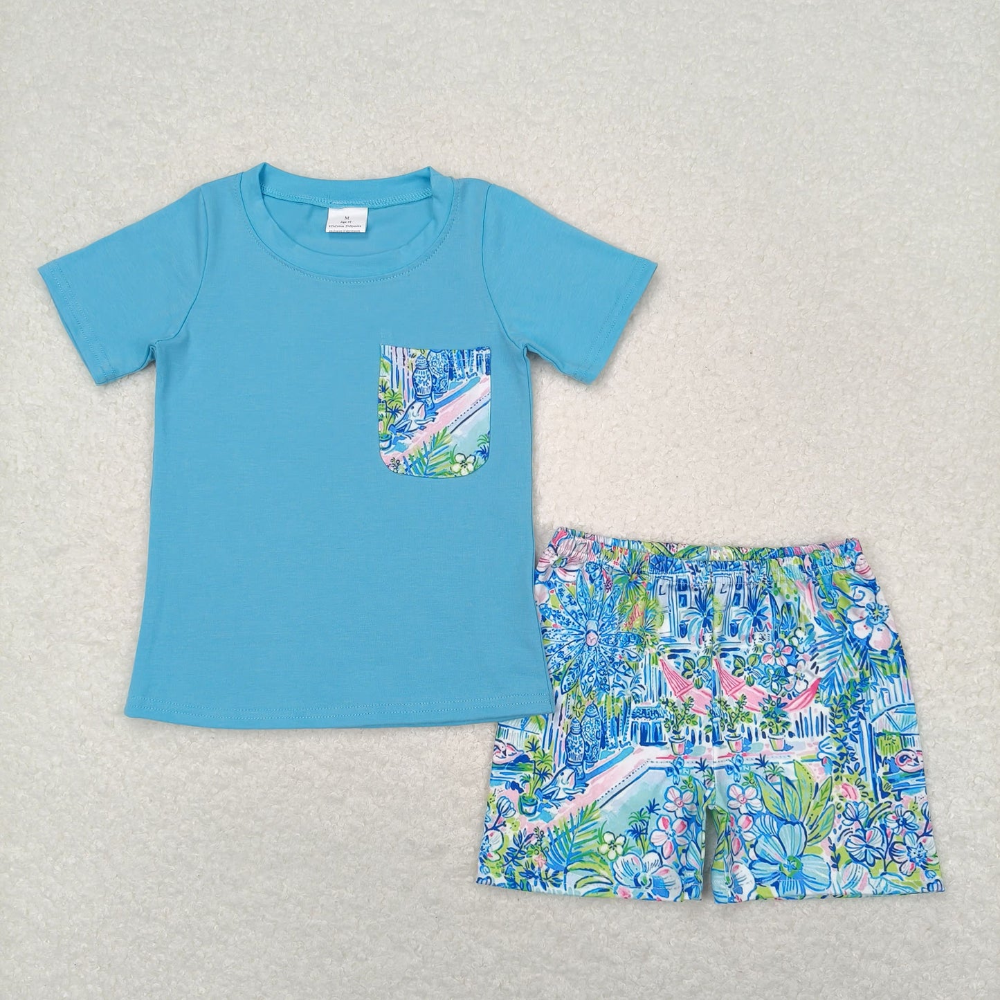 BSSO0840 Blue pocket top watercolor shorts boys clothes