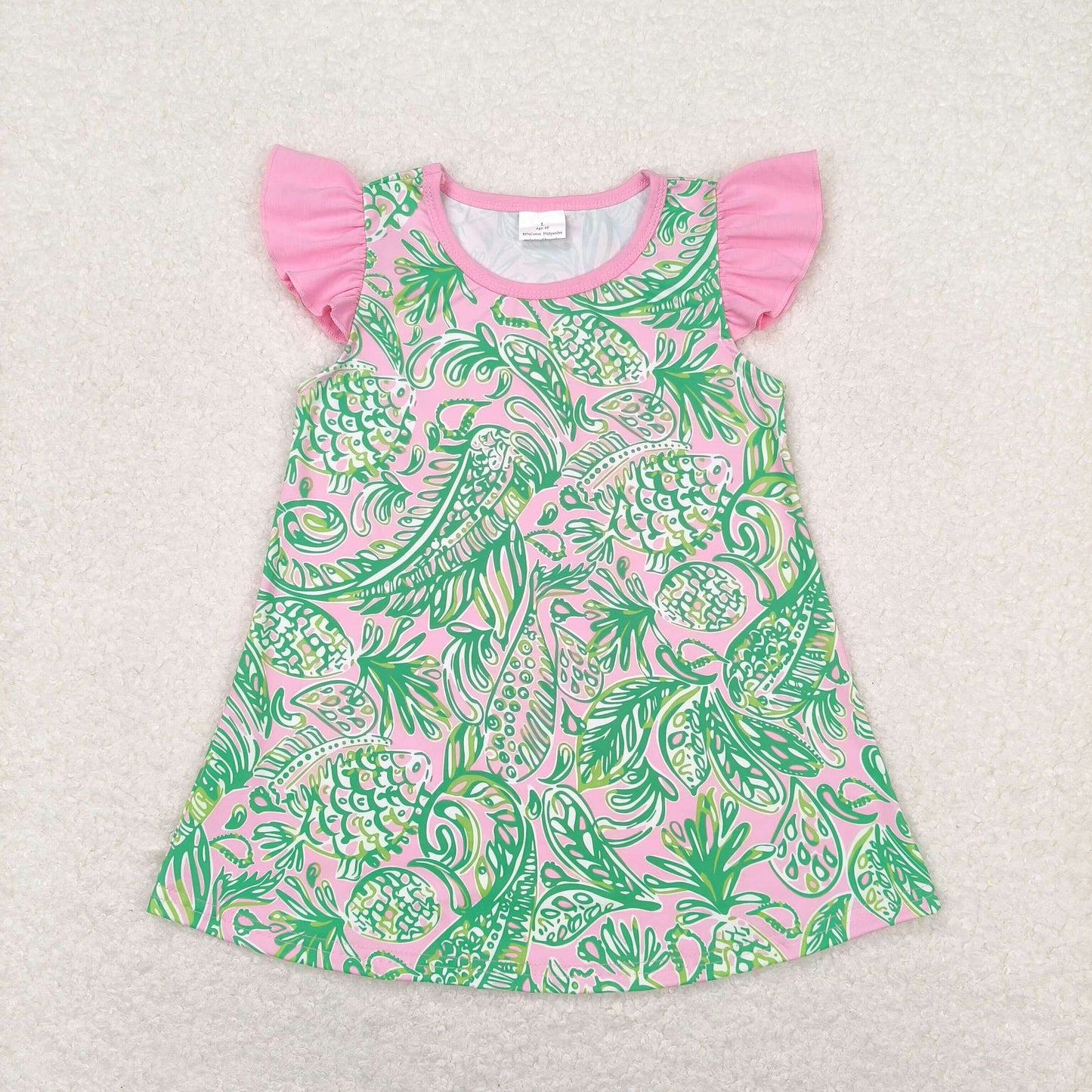 GT0561 Flutter sleeves green pink watercolor girls shirt