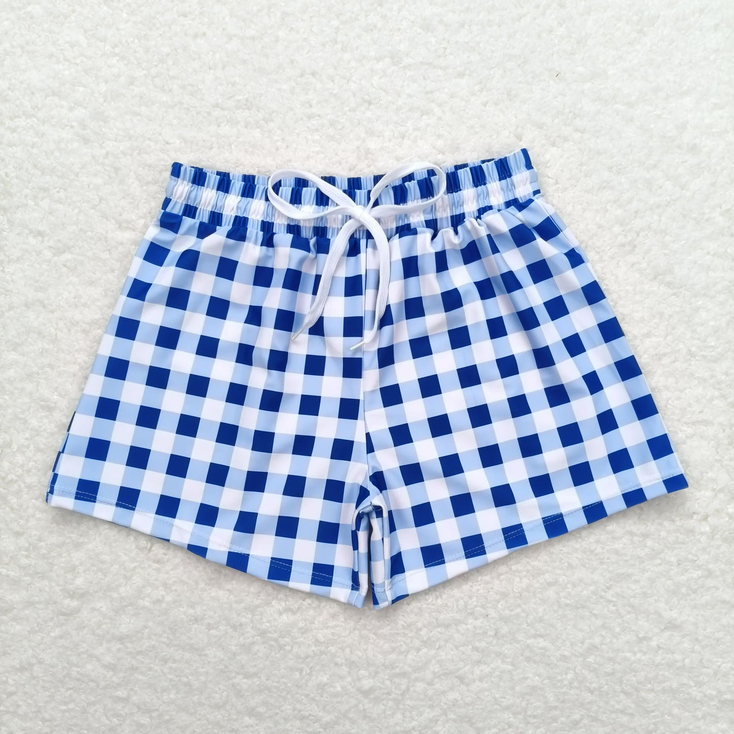 S0232 Baby boys blue plaid summer swim trunks