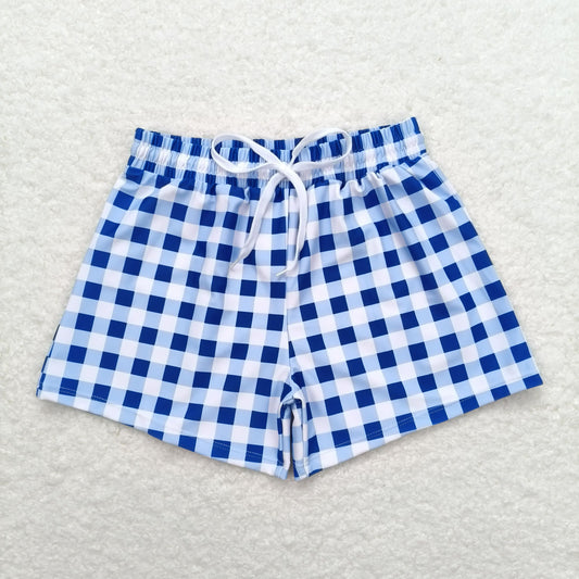 S0232 Baby boys blue plaid summer swim trunks