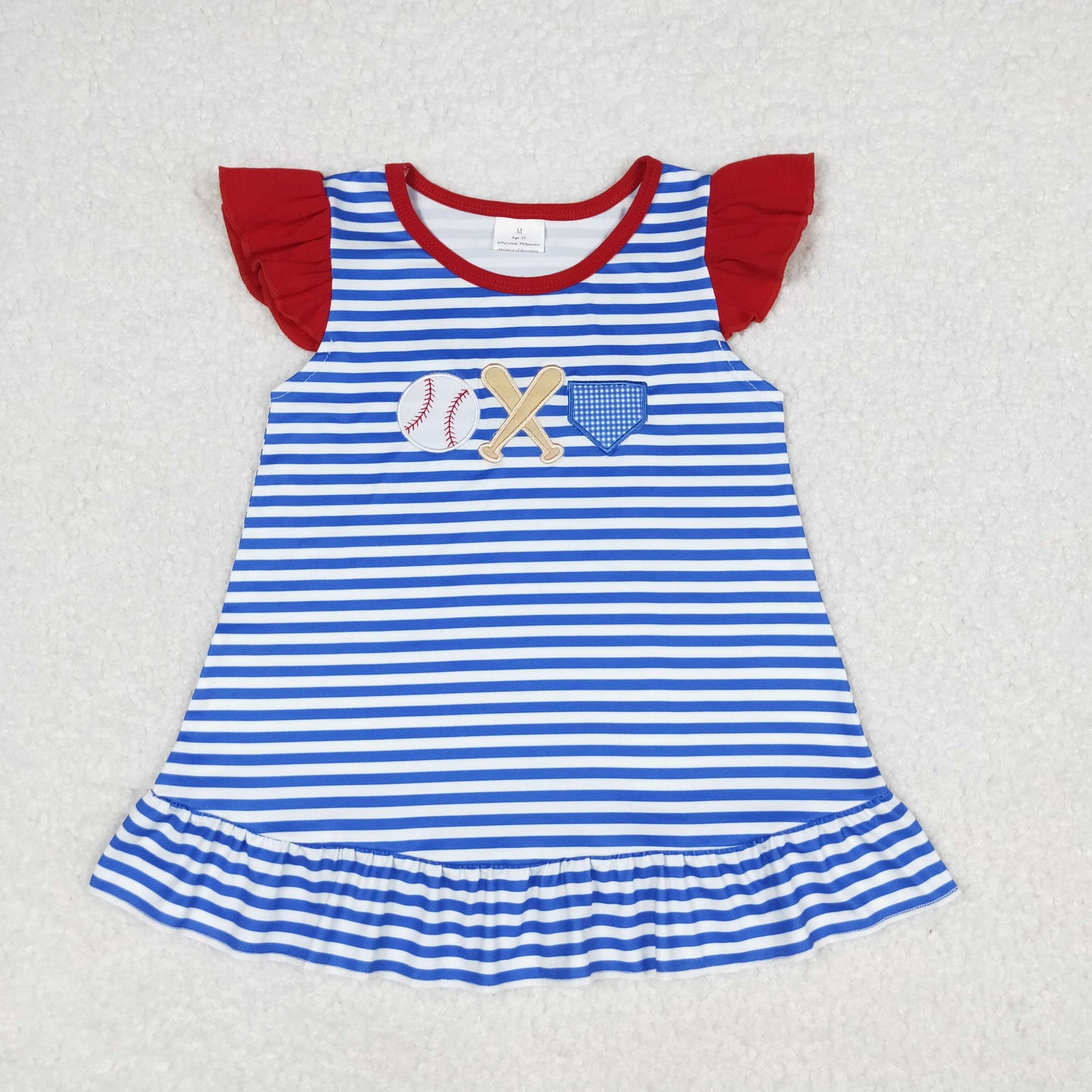 GT0560 Flutter sleeves stripe baseball baby girls top Embroidery