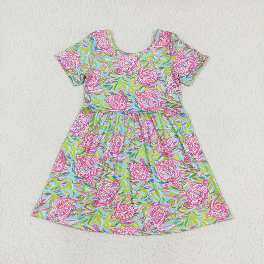 GSD1118 Short sleeves watercolor turtle girls summer dress