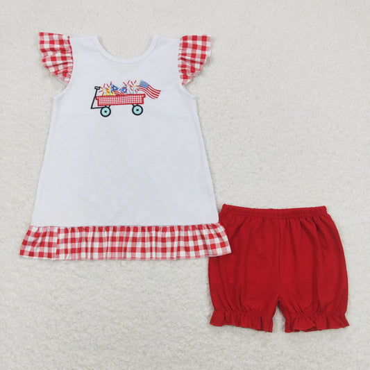 GSSO0662 Girls Red Flag Outfits Embroidery