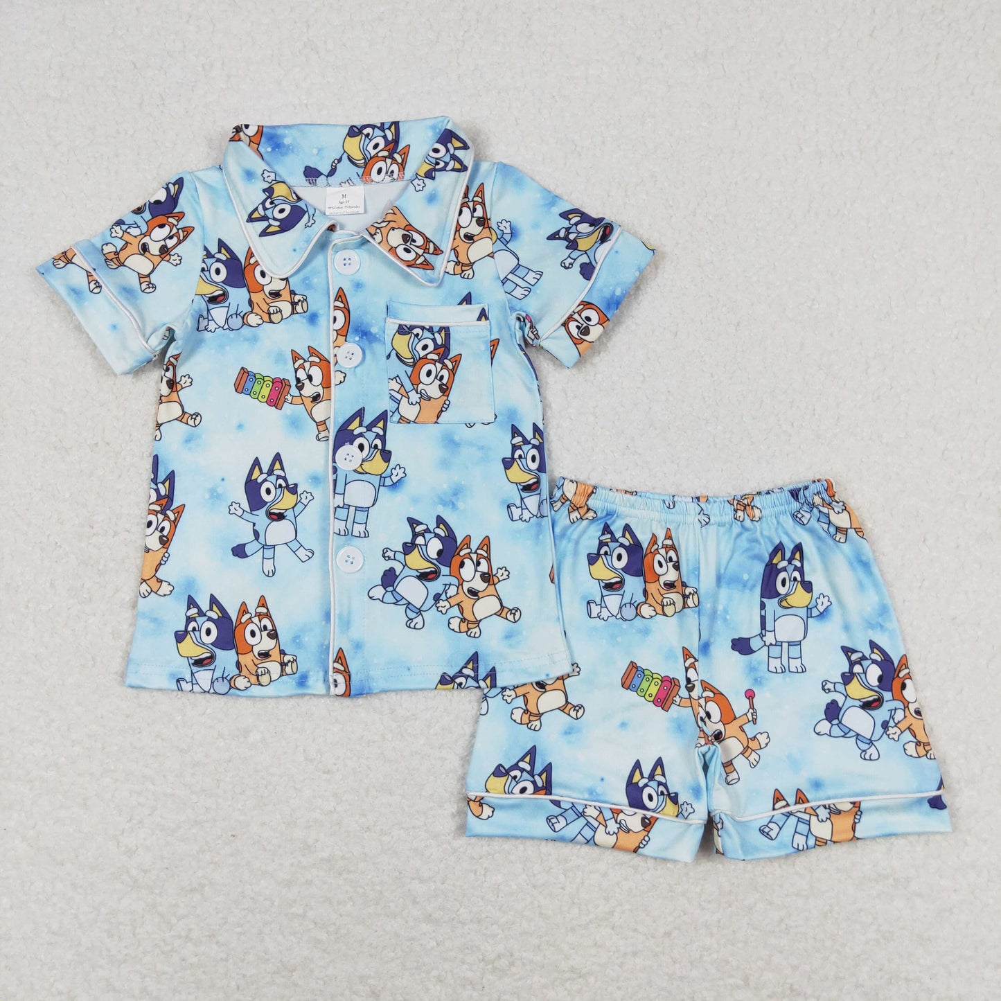 BSSO0817 Blue short sleeves dog baby kids summer pajamas