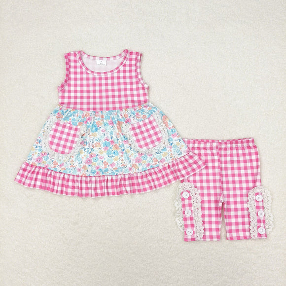GSSO0813 Girls Pink Floral Outfits