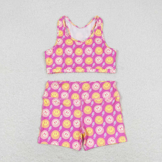 GSSO0904 Girls pink smiling Bathing Suit 2pcs