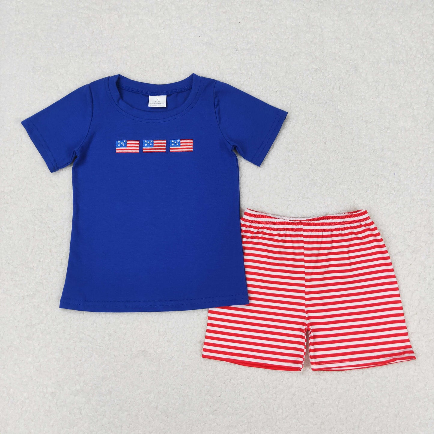 BSSO0434 Boys Blue Flag Outfits Embroidery