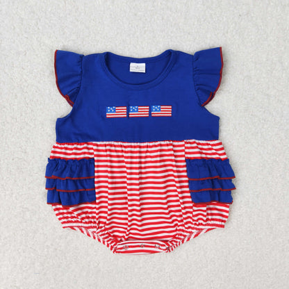 SR1211 Baby Girls USA Flag Bubble Embroidery