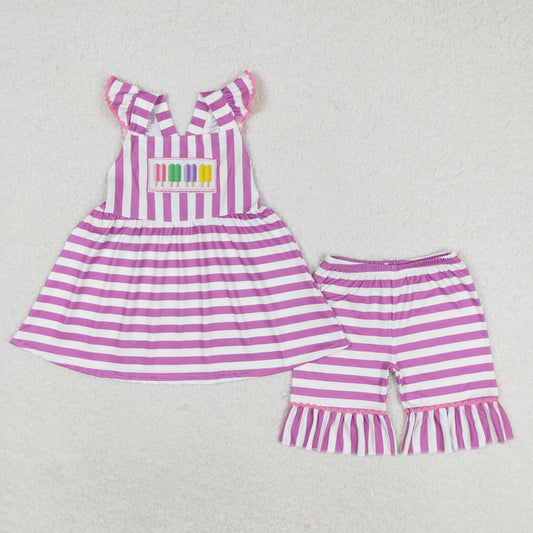 GSSO0734 Girls Purple Popsicle Outfits Embroidery